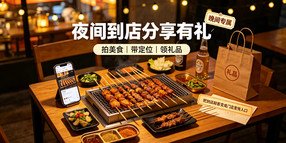 烧烤店夜间客流增长实用方法：夜间到店分享有礼-企叮咚科技平台.jpg