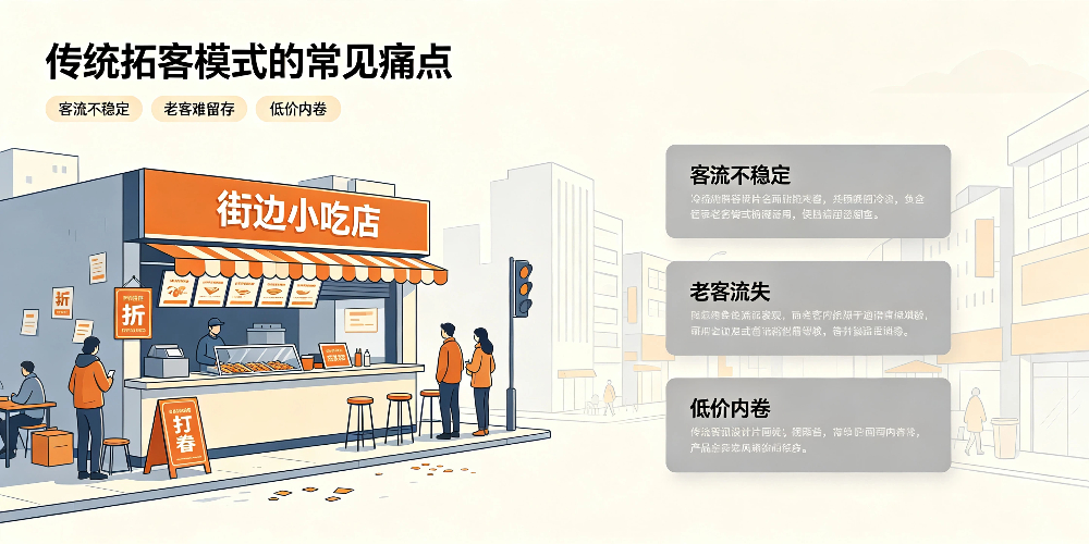 街边小吃店客源裂变与企叮咚助力运营-传统拓客模式的常见痛点-企叮咚科技平台.jpg