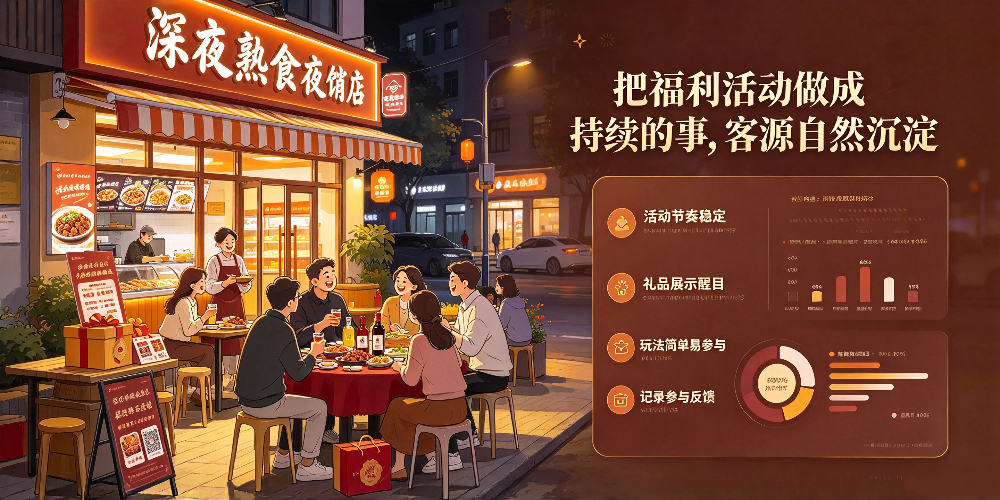 深夜熟食夜宵店客源增长小思路，大牌酒水礼品助力门店开展福利活动 -把福利活动做成持续的事，客源自然沉淀-企叮咚科技平台.jpg